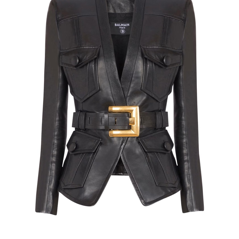 Balmain Leather Jacket with Gold Accent